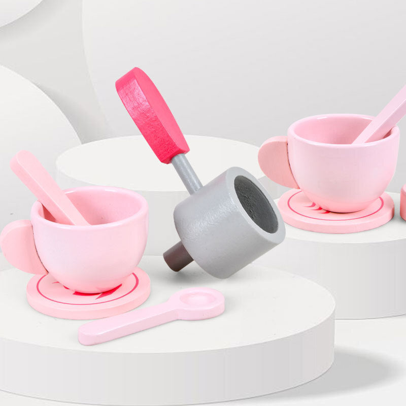 Cafetera rosa de madera