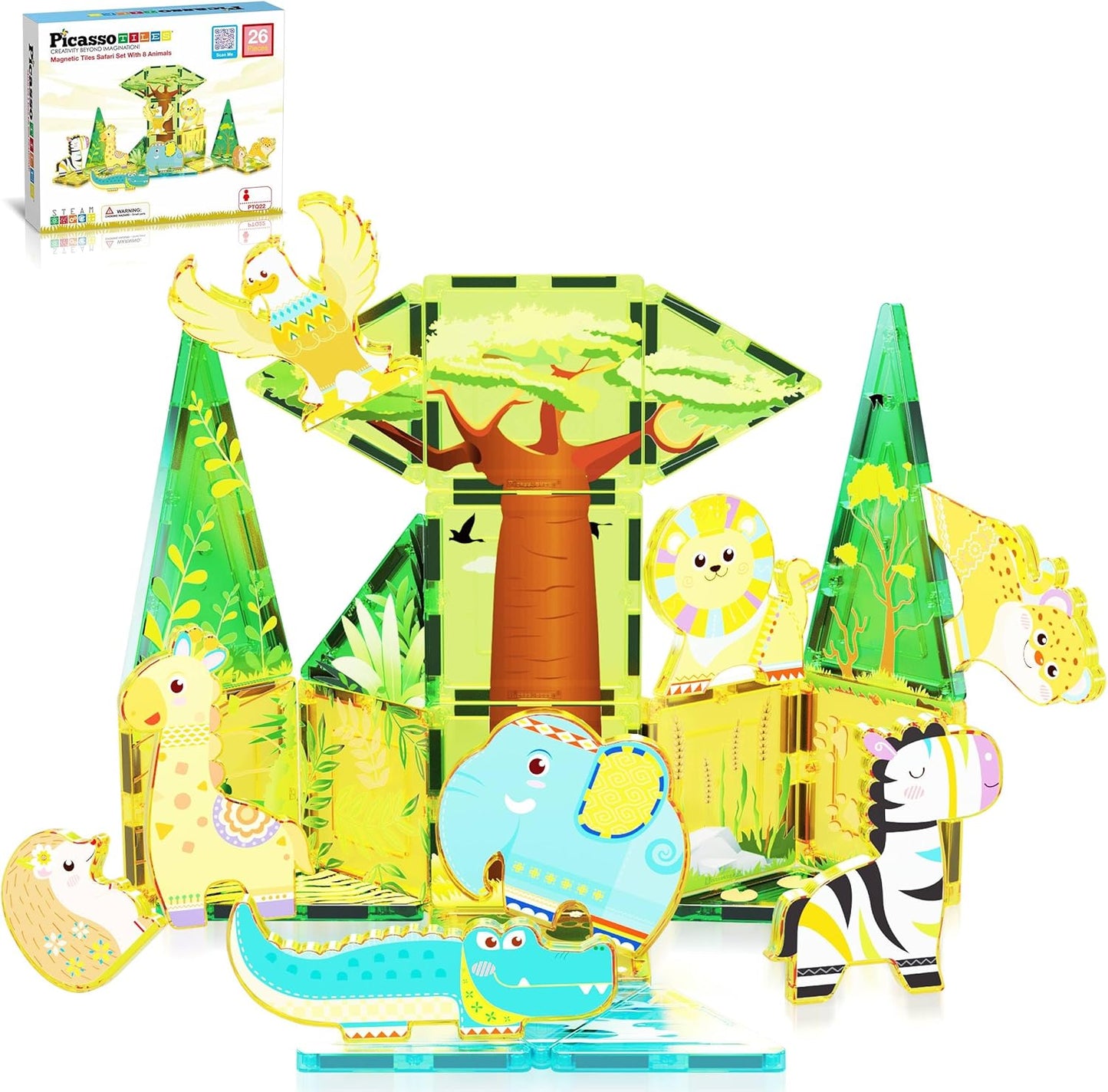 Magnetic tiles safari set with 8 animals