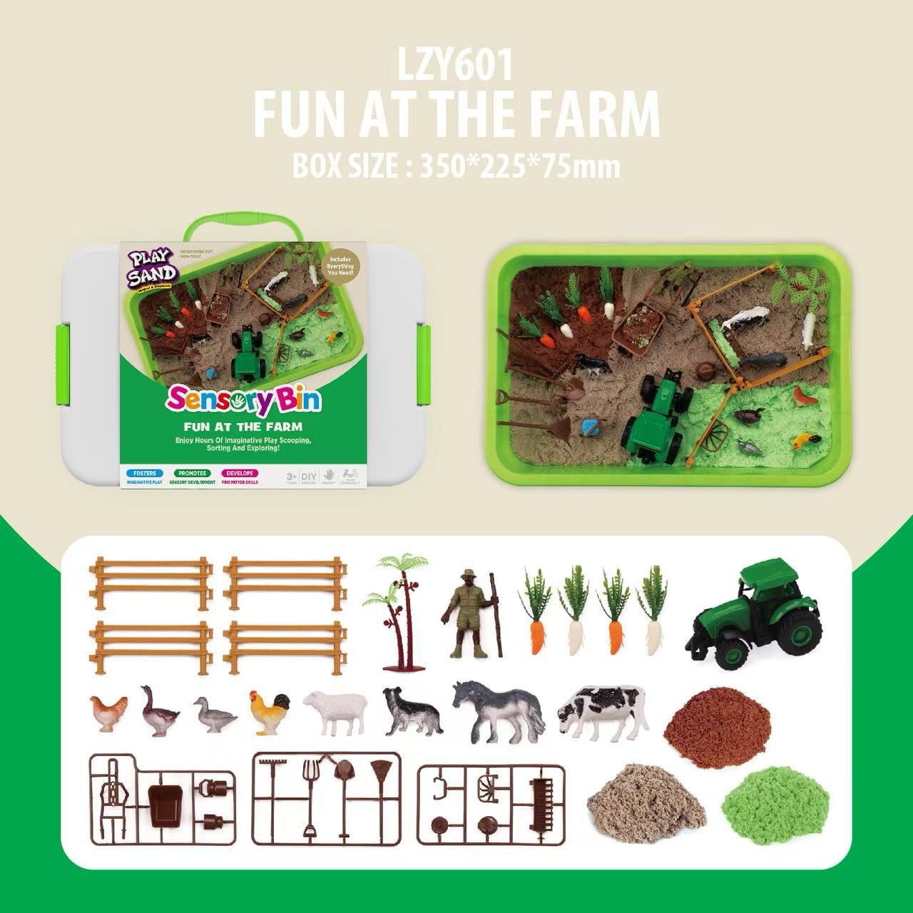 Sensory bin fun at the farm