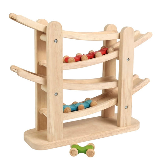 Pista de carritos de madera