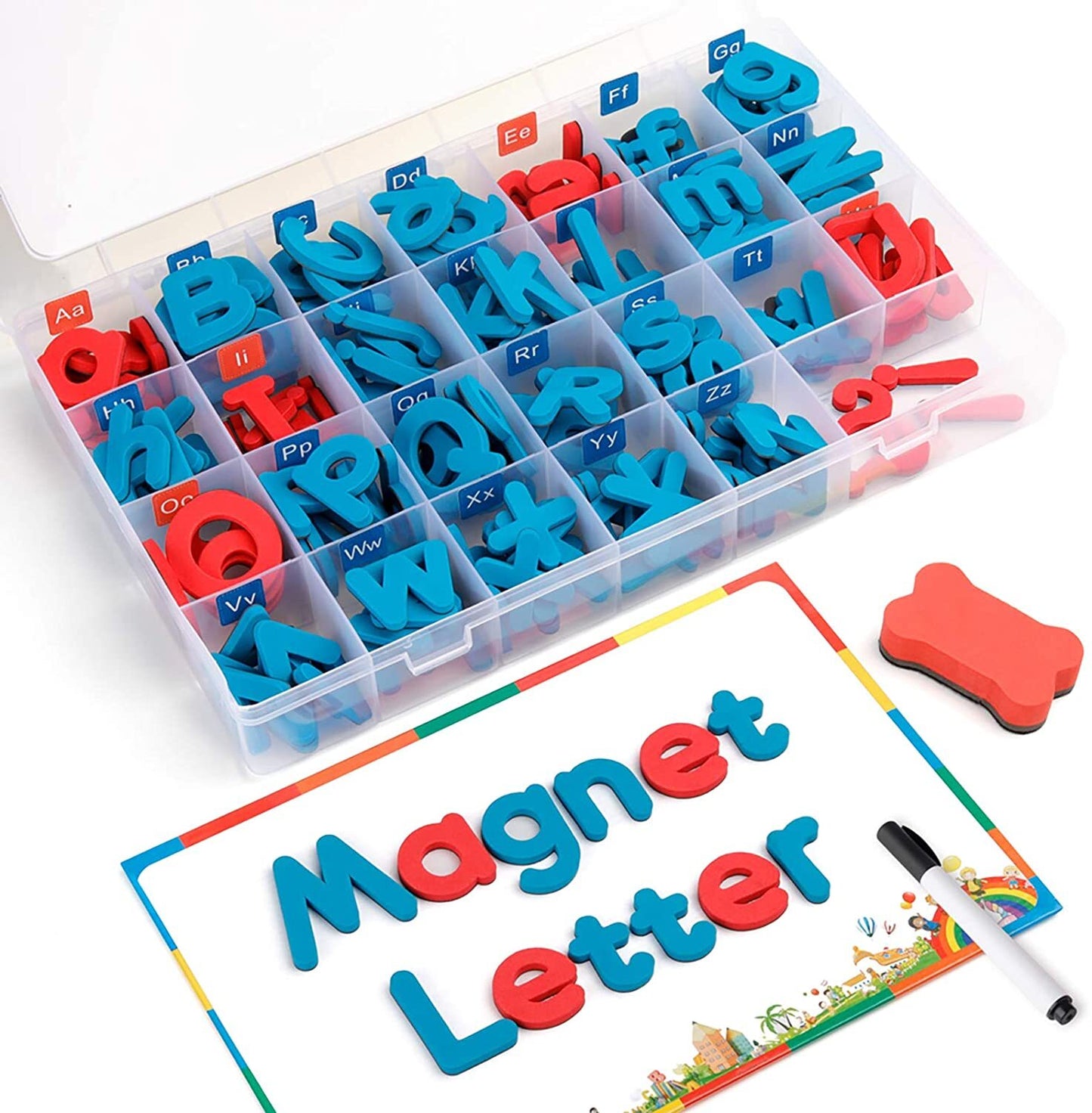 Letras del abecedario y números con tablero magnético