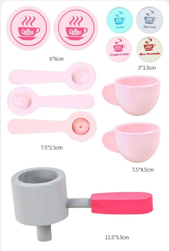 Cafetera rosa de madera