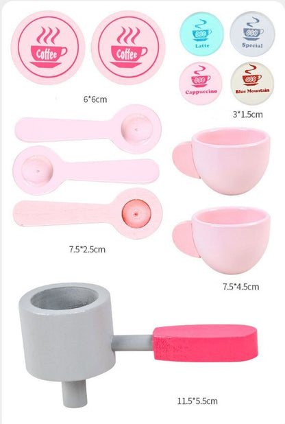 Cafetera rosa de madera