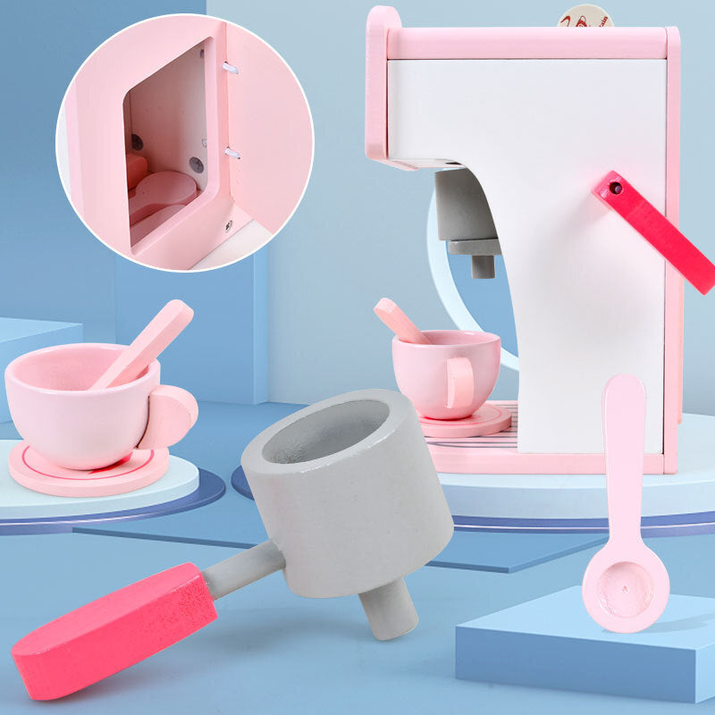 Cafetera rosa de madera