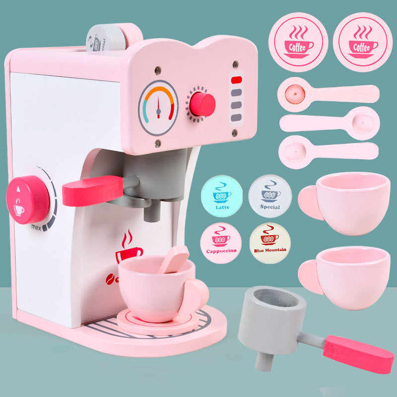 Cafetera rosa de madera