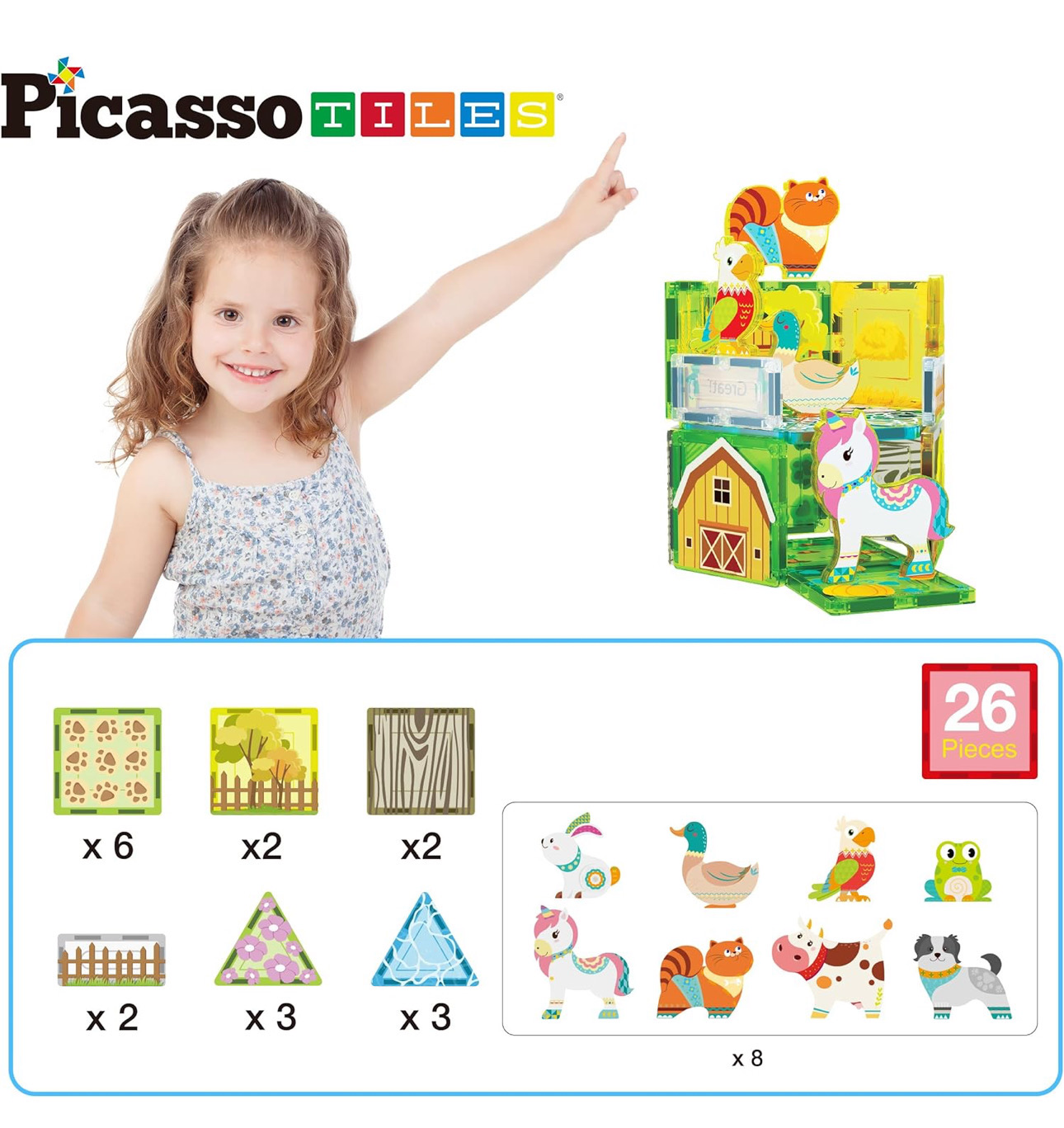 Magnetic tiles farm animal set