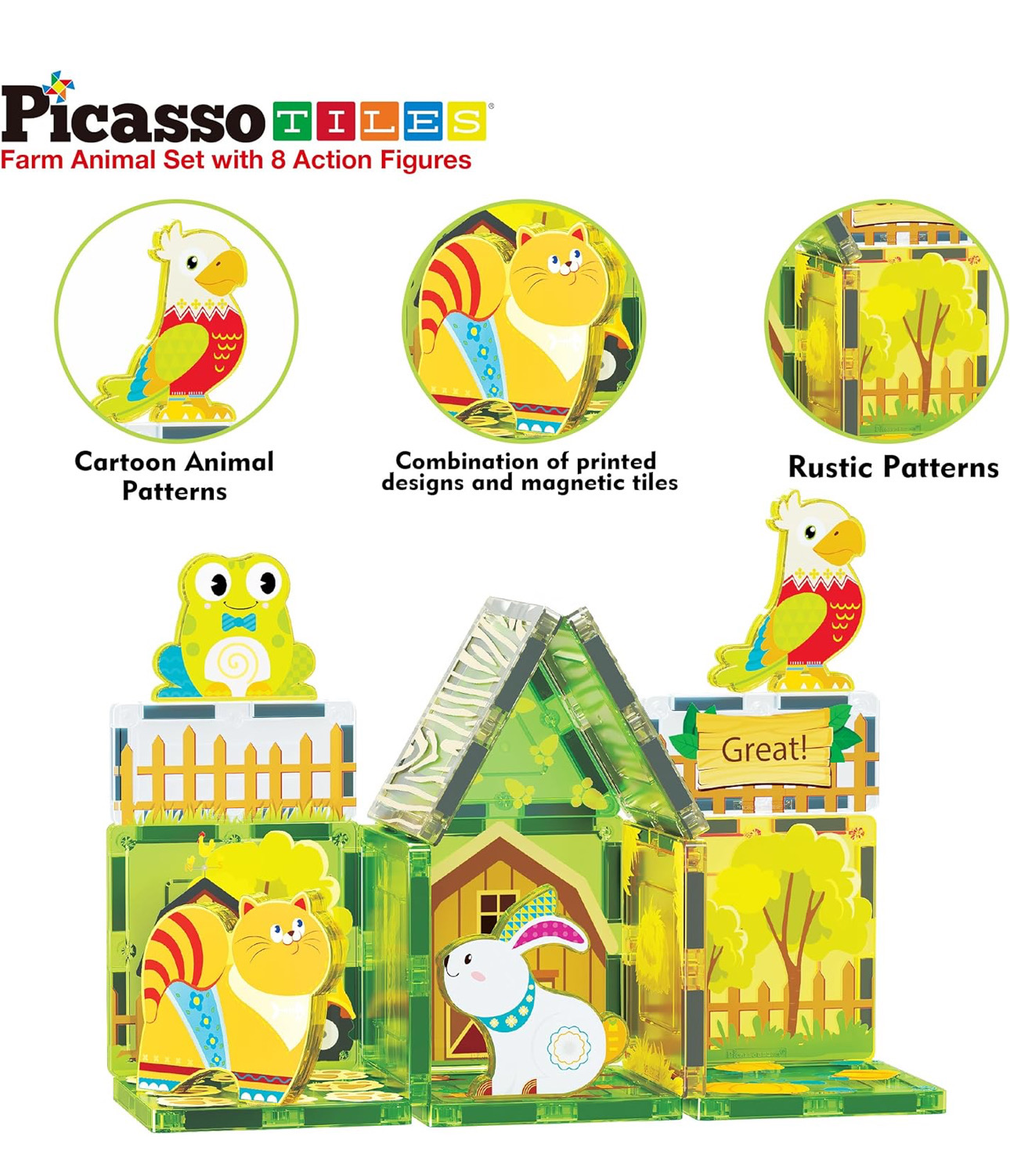 Magnetic tiles farm animal set