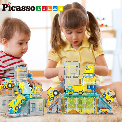Magnetic Tiles construction set with 8 vehicles
