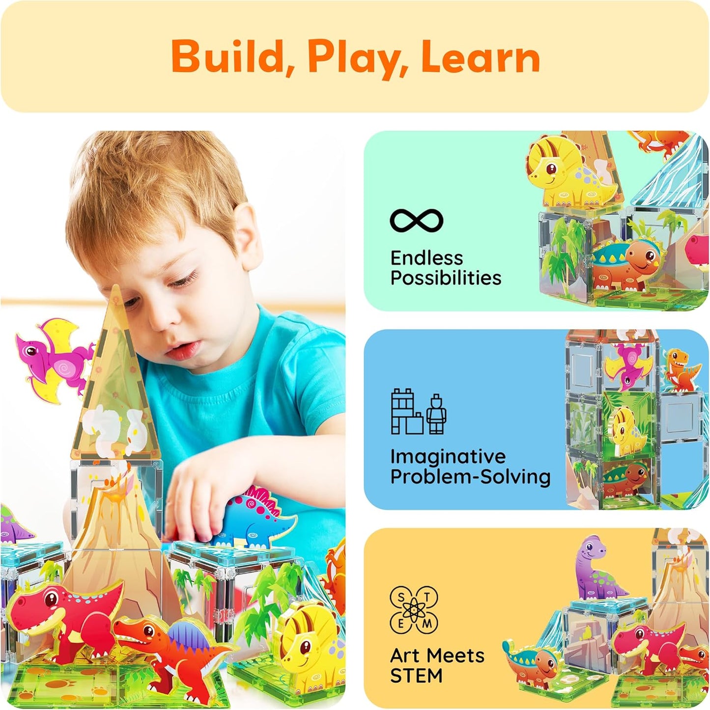 Magnetic tiles Dinosaur set with 8 action figures