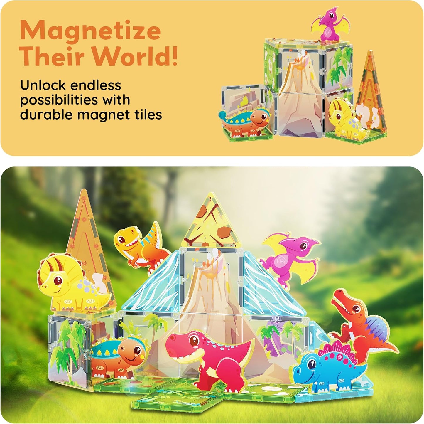 Magnetic tiles Dinosaur set with 8 action figures