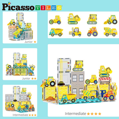 Magnetic Tiles construction set with 8 vehicles