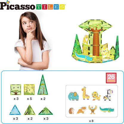 Magnetic tiles safari set with 8 animals