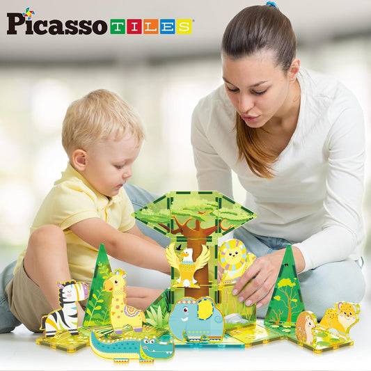 Magnetic tiles safari set with 8 animals