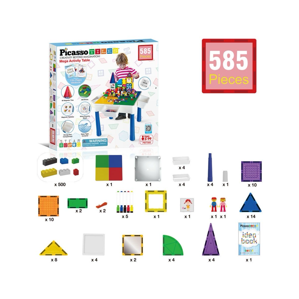 Mesa de lego y magnetos picasso tiles 585 piezas