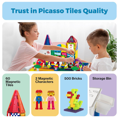Mesa de lego y magnetos picasso tiles 585 piezas
