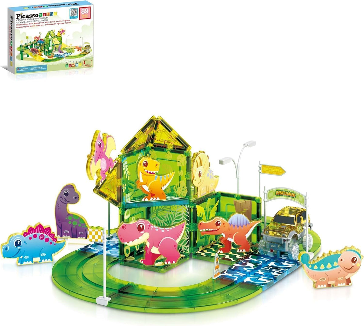 Dinosaur Magnetic Tiles Race Car Track