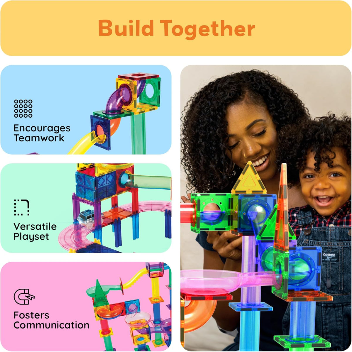 PicassoTiles 108 Piece Marble Run Race Track Set with LED Cars STEM