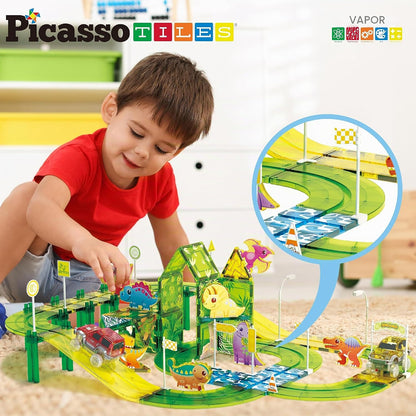 Dinosaur Magnetic Tiles Race Car Track