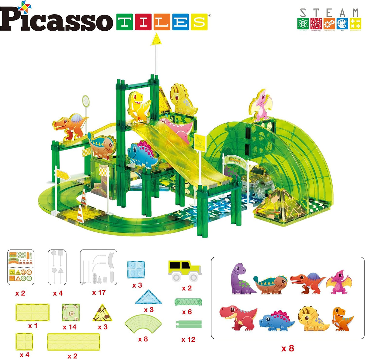 Dinosaur Magnetic Tiles Race Car Track