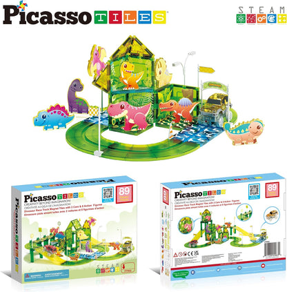 Dinosaur Magnetic Tiles Race Car Track