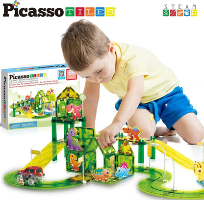 Dinosaur Magnetic Tiles Race Car Track